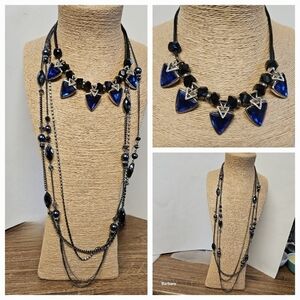 Blue on Blue 2-for-1 Glass and Rhinestone Long (Vera Wang) & Short Necklaces
